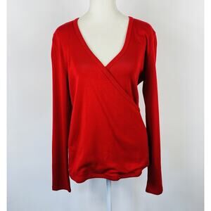 Lilla P Size Medium Long Sleeve Surplice Cotton Top Red